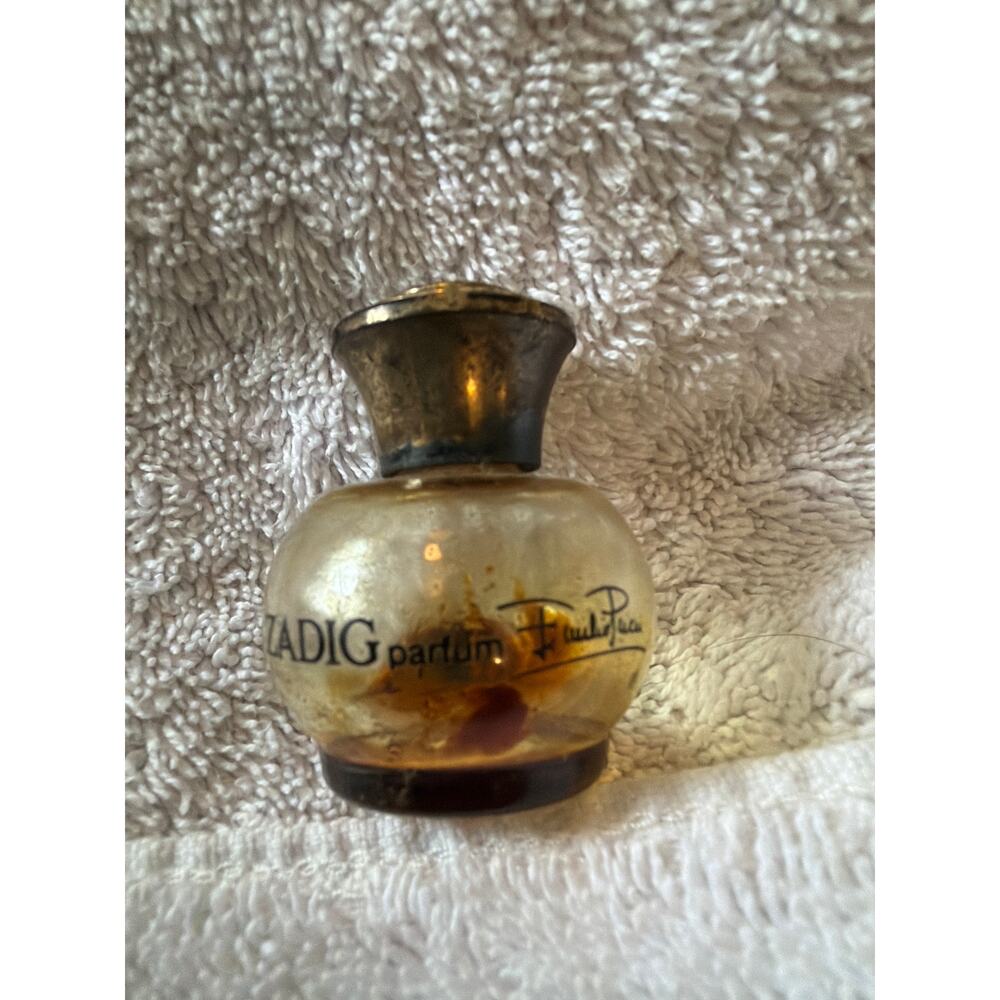 Zadig Emilio Pucci Parfum Splash 1971 Amber Glass Bottle Metallic Flared Cap Vtg